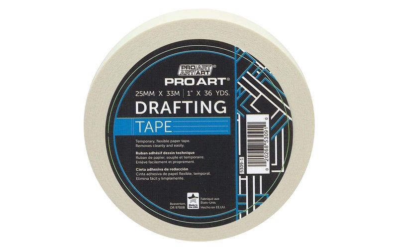 PRO ART Low Tack Drafting Tape, 1-inch x 36-Yard Roll, Natural